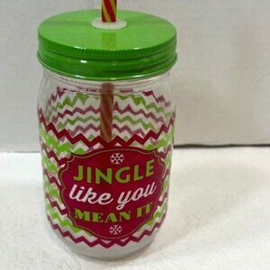 Jingle Like You Mean It Christmas Holiday Mason Jar Drink Glass 5.5" Tall